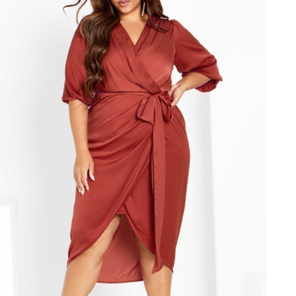 New CITY CHIC Opulent Toffee Elbow Sleeve Dress Size 14